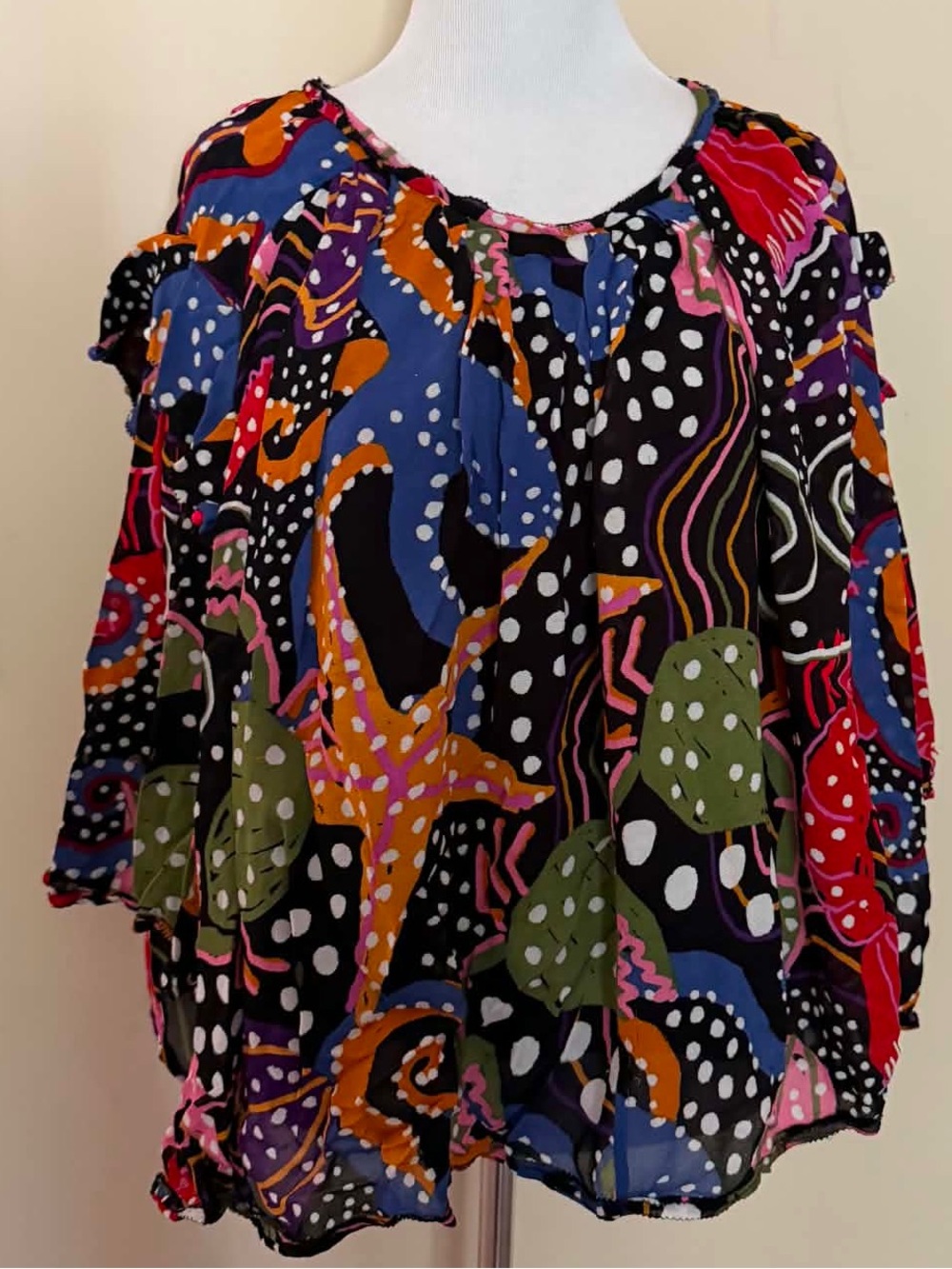 Farm Rio Under the Sea Blouse Colorful Viscose Womens Top Blouse